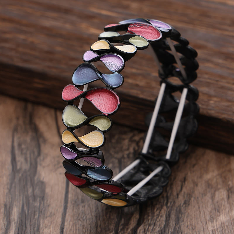 Buddha Stones Colorful Geometric Hollow 8-shaped Alloy Healing Elastic Bracelet Bangle - Colorful 57mm - image 9