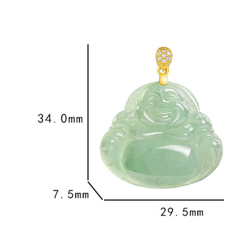 Buddha Stones 925 Sterling Silver Natural Jade Laughing Buddha Luck Prosperity Chain Necklace Pendant - image 14
