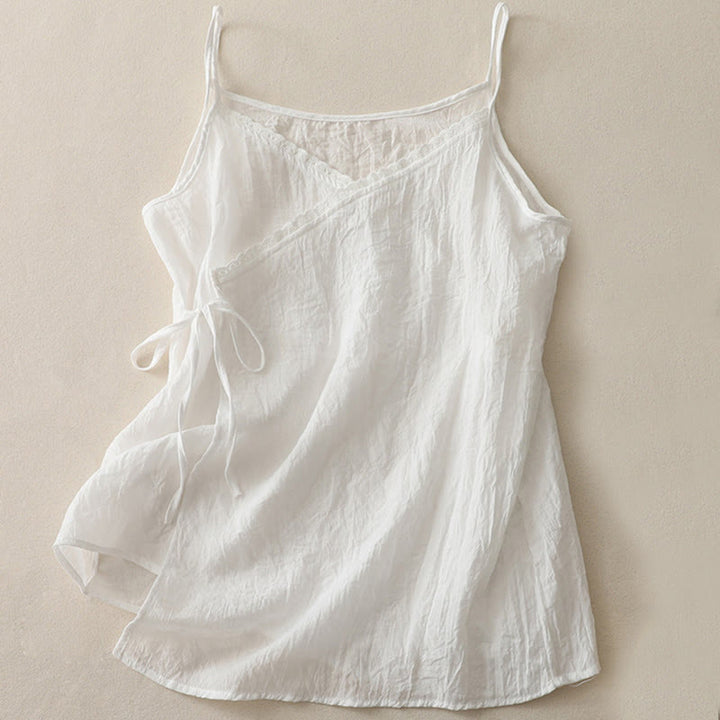 Buddha Stones Vintage Side Lace-up Splicing Lace V-neck Sleeveless Women's  Vest - White - US12,UK/AU16,EU44 (2XL) - image 4