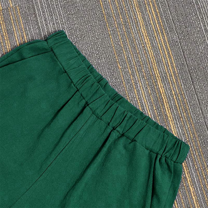 Buddha Stones Casual Pure Color Hollow Button Cuff Design Women's Cotton Linen Pants With Pockets - image 38