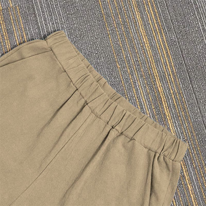 Buddha Stones Casual Pure Color Hollow Button Cuff Design Women's Cotton Linen Pants With Pockets - image 3