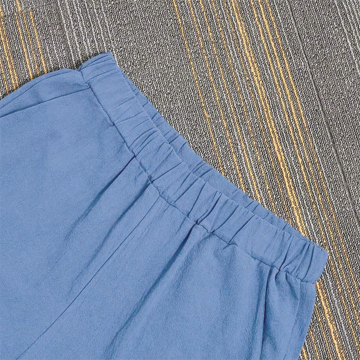 Buddha Stones Casual Pure Color Hollow Button Cuff Design Women's Cotton Linen Pants With Pockets - image 35