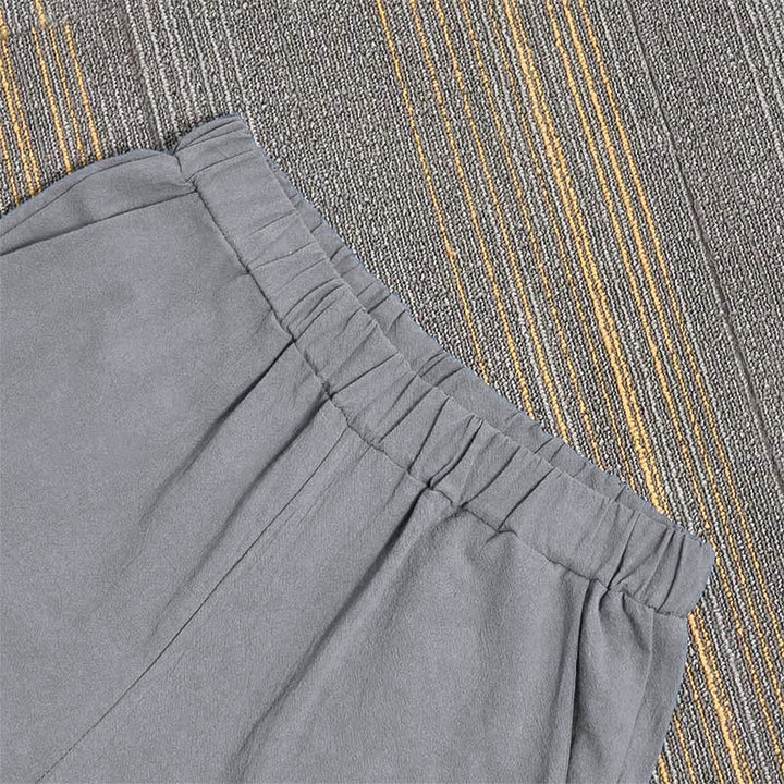 Buddha Stones Casual Pure Color Hollow Button Cuff Design Women's Cotton Linen Pants With Pockets - image 34