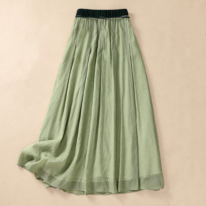 Buddha Stones Casual Contrasting Color Pleated Lace-Up Design Women's Cotton Linen 7-8 Length Skirt - LightGreen - US8-10,UK/AU12-14,EU40-42 (2XL) - image 23