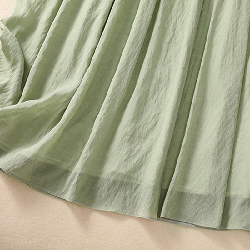 Buddha Stones Casual Contrasting Color Pleated Lace-Up Design Women's Cotton Linen 7-8 Length Skirt - image 32