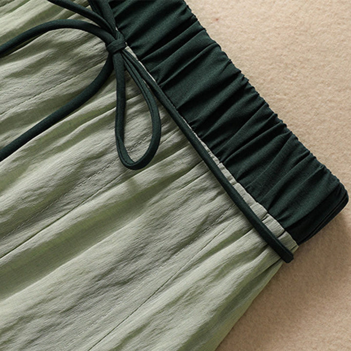 Buddha Stones Casual Contrasting Color Pleated Lace-Up Design Women's Cotton Linen 7-8 Length Skirt - image 26