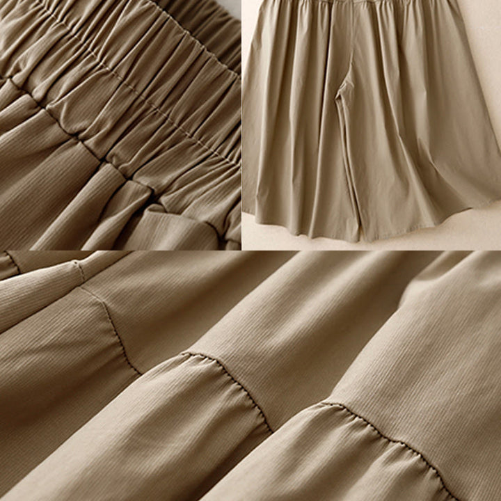 Buddha Stones Casual Loose Plain Women's Cotton Elastic 7-8 Length Wide Leg Pants With Pockets