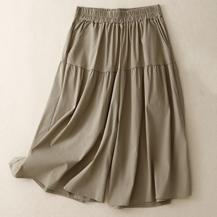 Buddha Stones Casual Loose Plain Women's Cotton Elastic 7-8 Length Wide Leg Pants With Pockets