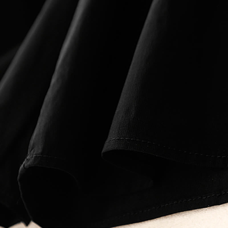 Buddha Stones Casual Loose Plain Women's Cotton Elastic 7-8 Length Wide Leg Pants With Pockets