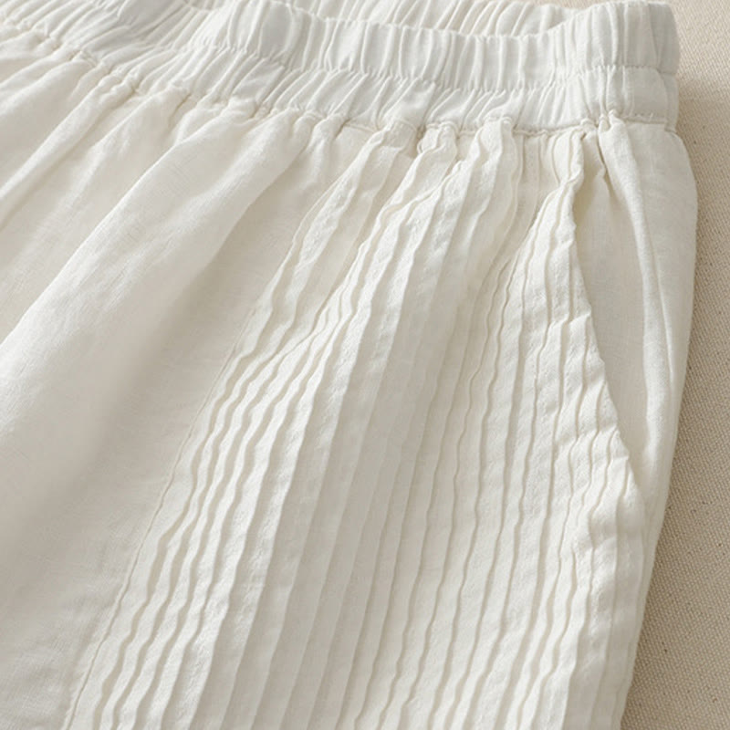 Buddha Stones Casual Plain Tucker Pleats Elastic Women's Polyester Wide Leg Pants With Pockets - image 9