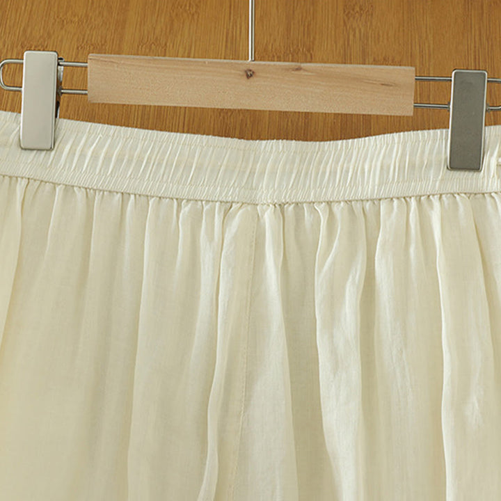 Buddha Stones Casual Plain Lined Ribbon Elastic Women's Polyester Wide Leg Pants With Pockets