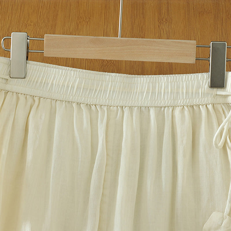 Buddha Stones Casual Plain Lined Ribbon Elastic Women's Polyester Wide Leg Pants With Pockets