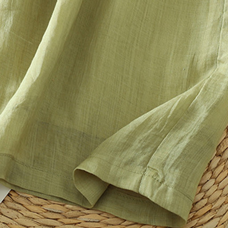 Buddha Stones Casual Plain Lined Ribbon Elastic Women's Polyester Wide Leg Pants With Pockets