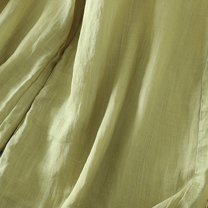 Buddha Stones Casual Plain Lined Ribbon Elastic Women's Polyester Wide Leg Pants With Pockets