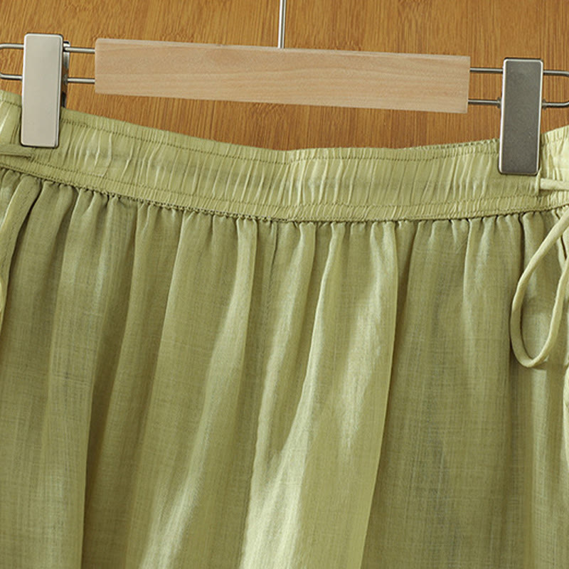 Buddha Stones Casual Plain Lined Ribbon Elastic Women's Polyester Wide Leg Pants With Pockets