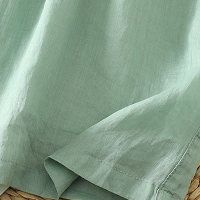 Buddha Stones Casual Plain Lined Ribbon Elastic Women's Polyester Wide Leg Pants With Pockets