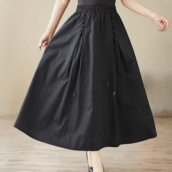 Buddha Stones Summer Casual Pure Color Pleated Design Women's Cotton Skirt
