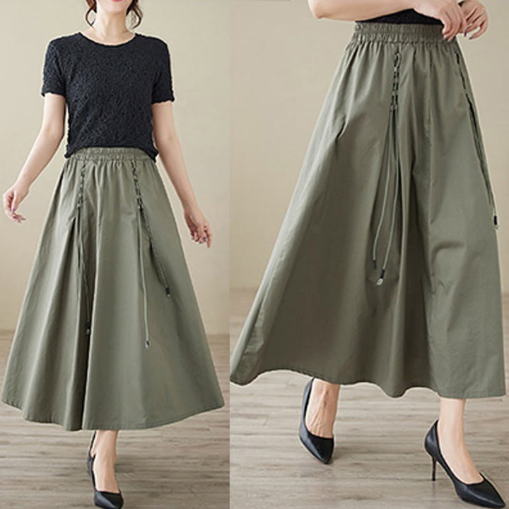 Buddha Stones Summer Casual Pure Color Pleated Design Women's Cotton Skirt