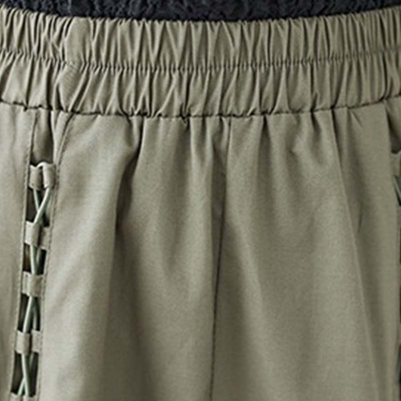 Buddha Stones Summer Casual Pure Color Pleated Design Women's Cotton Skirt