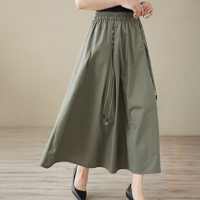 Buddha Stones Summer Casual Pure Color Pleated Design Women's Cotton Skirt