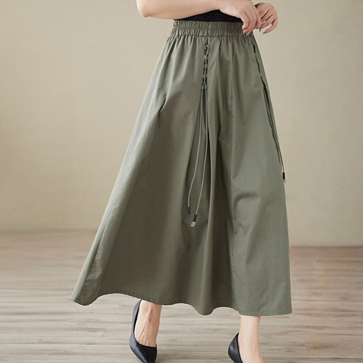 Buddha Stones Summer Casual Pure Color Pleated Design Women's Cotton Skirt