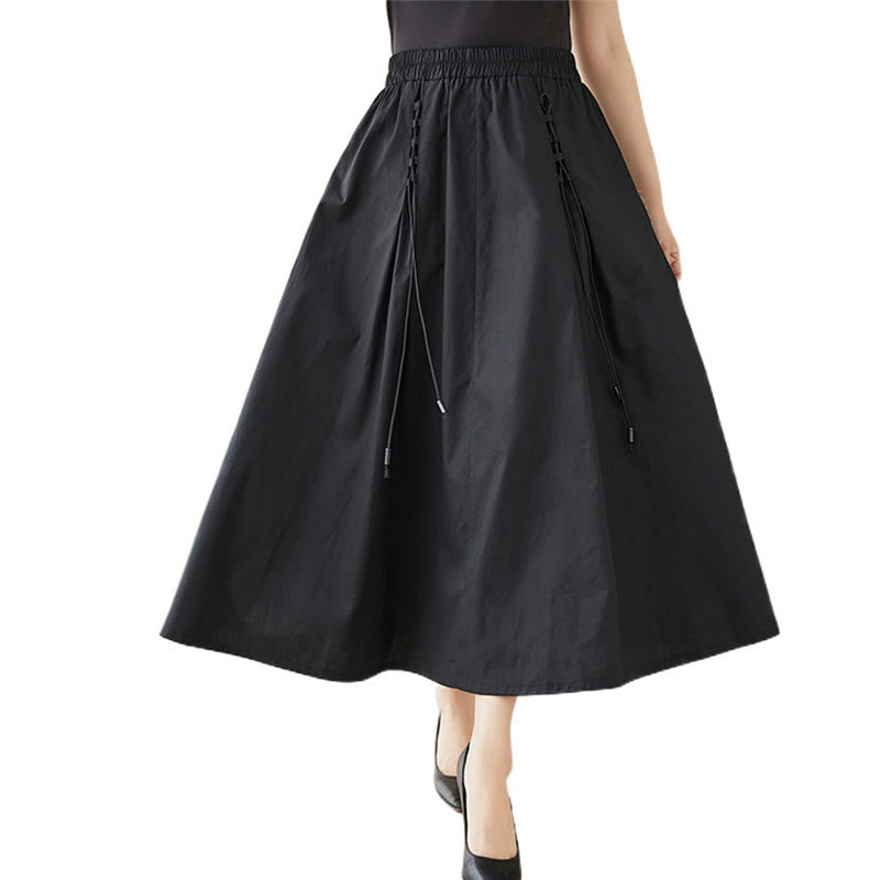 Buddha Stones Summer Casual Pure Color Pleated Design Women's Cotton Skirt