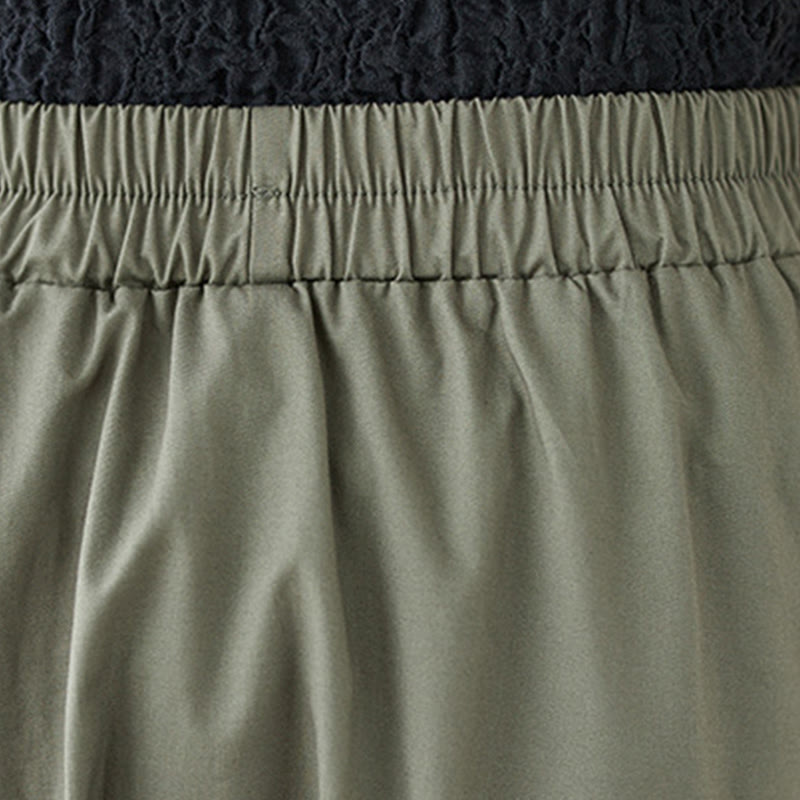 Buddha Stones Summer Casual Pure Color Pleated Design Women's Cotton Skirt