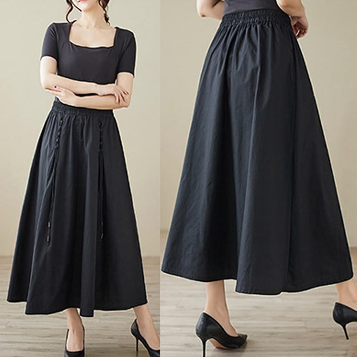 Buddha Stones Summer Casual Pure Color Pleated Design Women's Cotton Skirt