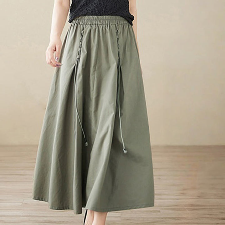 Buddha Stones Summer Casual Pure Color Pleated Design Women's Cotton Skirt