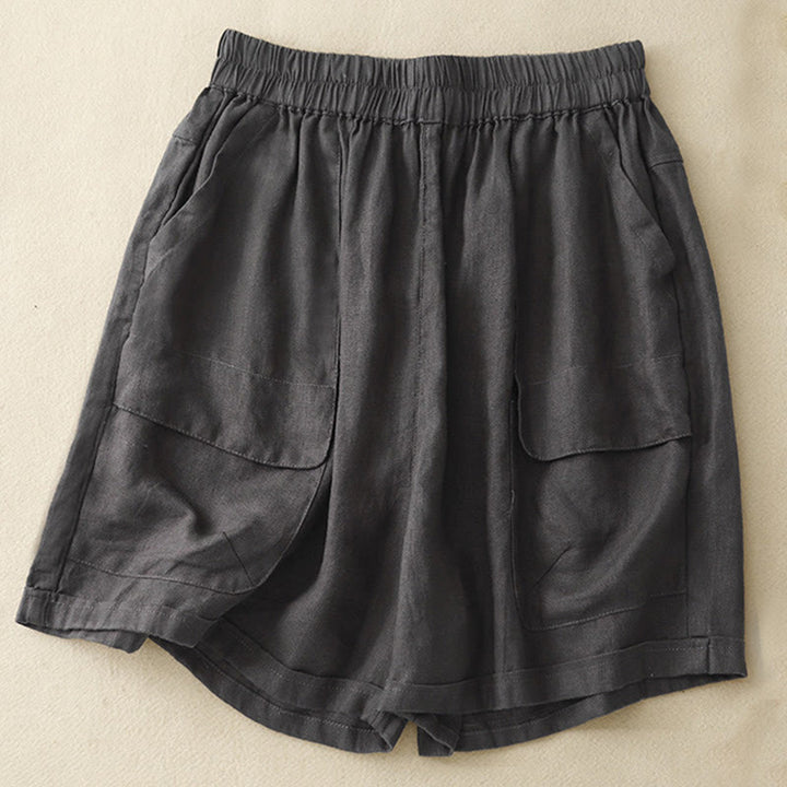 Buddha Stones Summer Casual Plain Cotton Linen Women's Elasti Straight Shorts With Pockets - Black - US12,UK/AU16,EU44 (2XL) - image 21