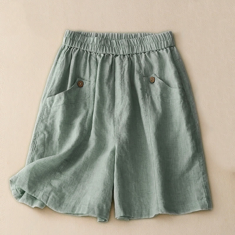 Buddha Stones Summer Casual Buttons Plain Cotton Women's Shorts With Pockets - PowderBlue - US8-10,UK/AU12-14,EU40-42 (2XL) - image 0