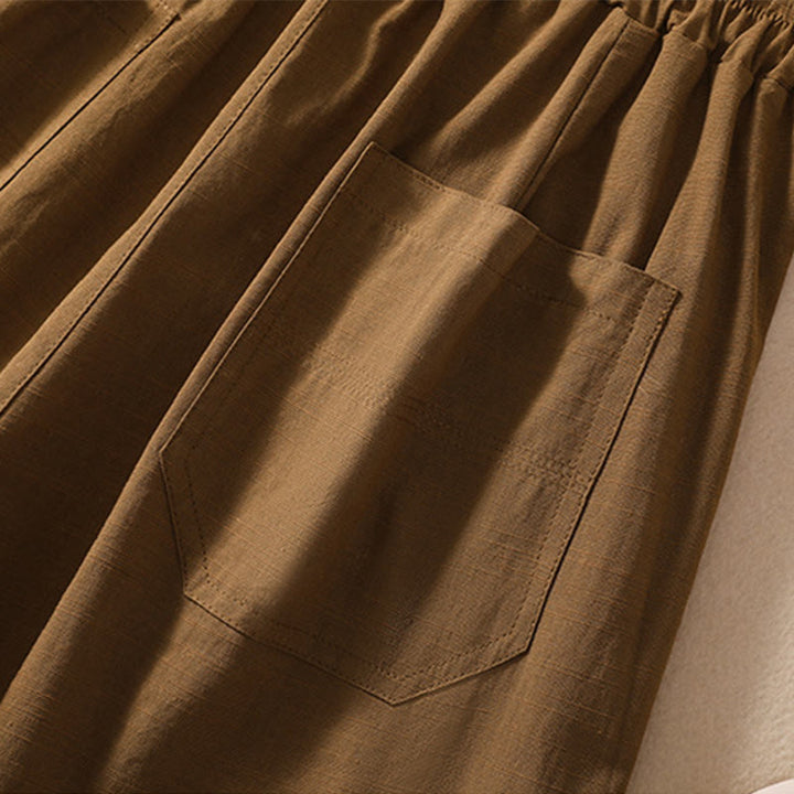 Buddha Stones Summer Casual Elastic Waist Plain Women's Polyester Shorts With Pockets