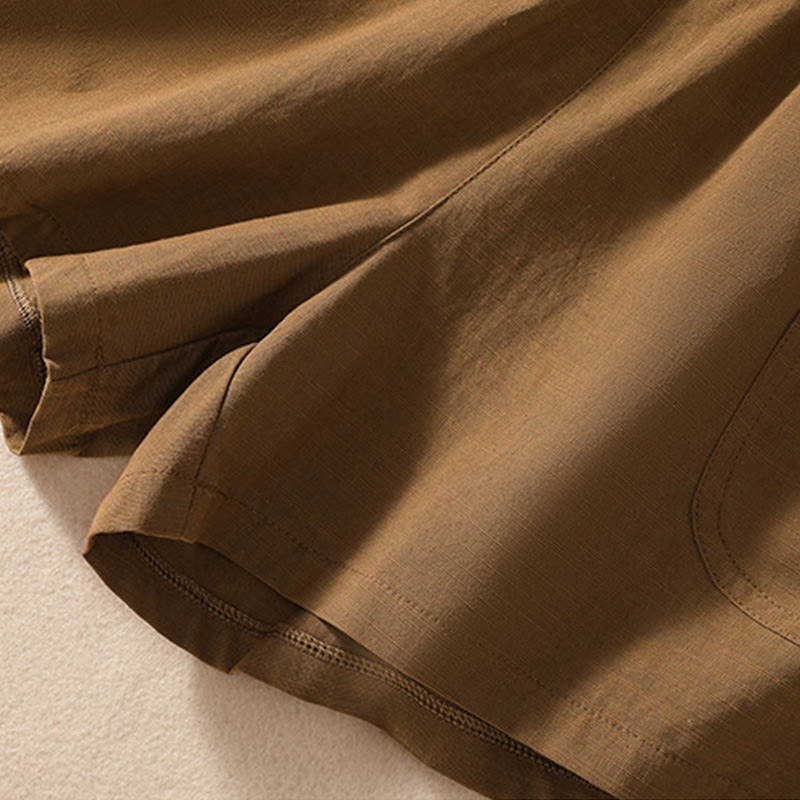 Buddha Stones Summer Casual Elastic Waist Plain Women's Polyester Shorts With Pockets