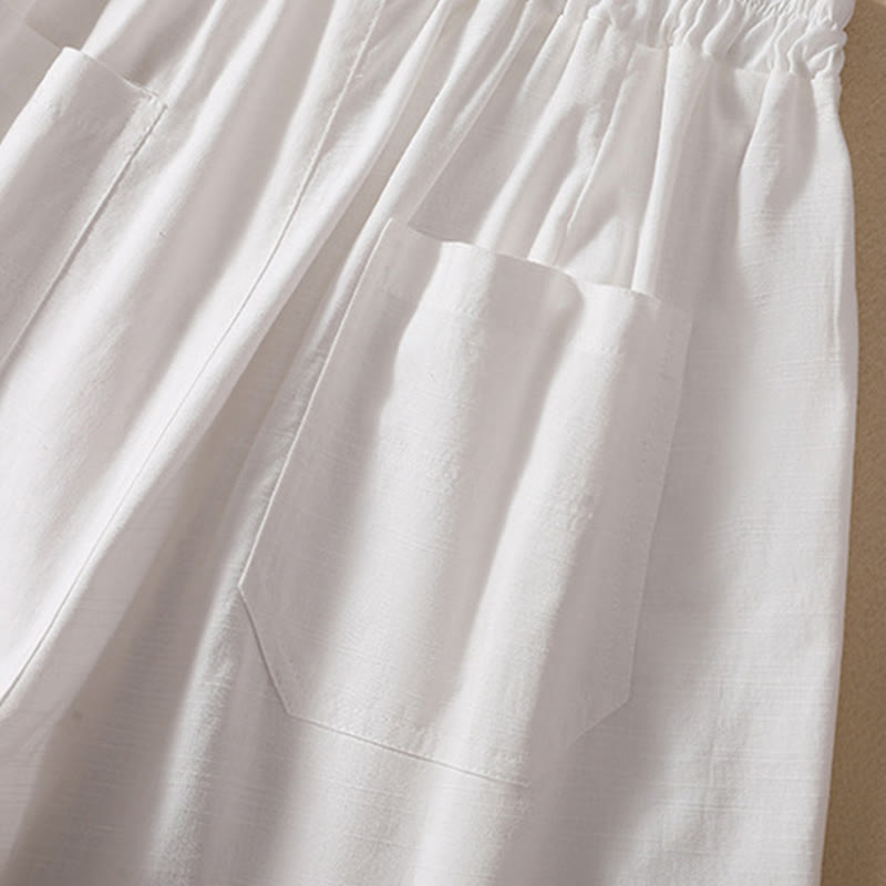 Buddha Stones Summer Casual Elastic Waist Plain Women's Polyester Shorts With Pockets