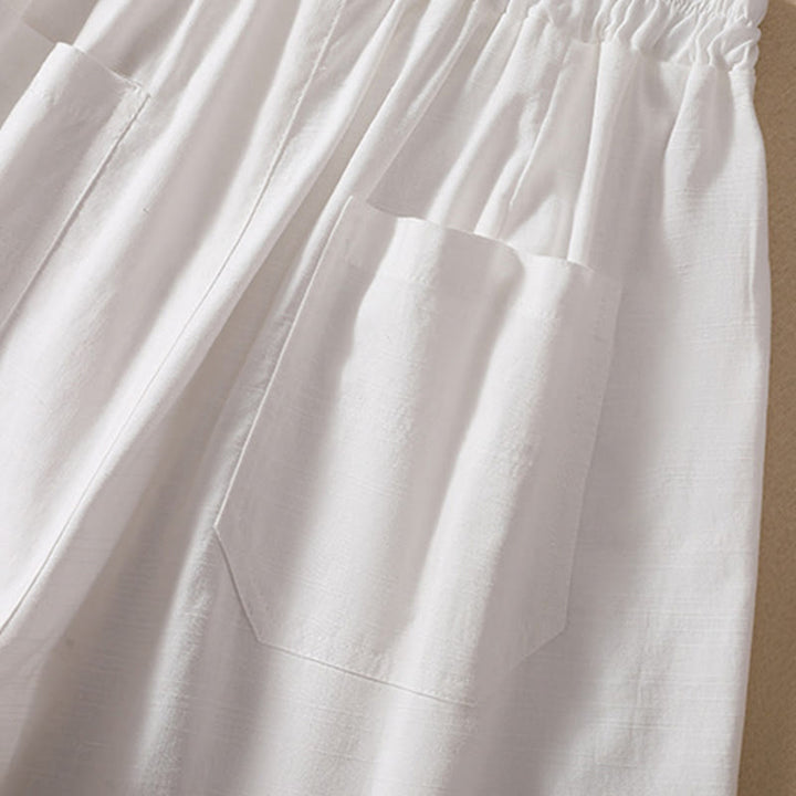 Buddha Stones Summer Casual Elastic Waist Plain Women's Polyester Shorts With Pockets