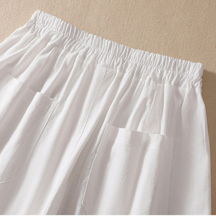 Buddha Stones Summer Casual Elastic Waist Plain Women's Polyester Shorts With Pockets