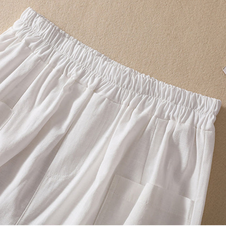 Buddha Stones Summer Casual Elastic Waist Plain Women's Polyester Shorts With Pockets