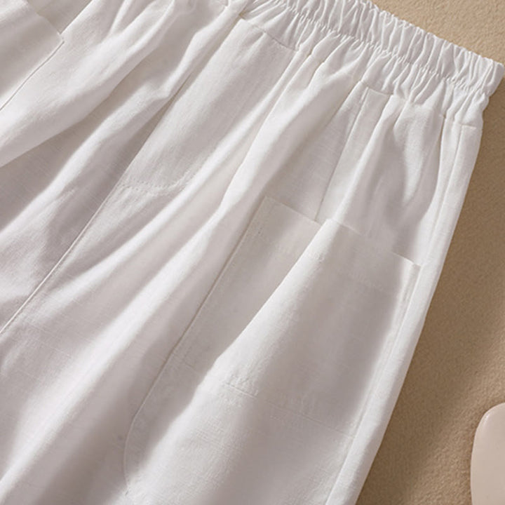 Buddha Stones Summer Casual Elastic Waist Plain Women's Polyester Shorts With Pockets