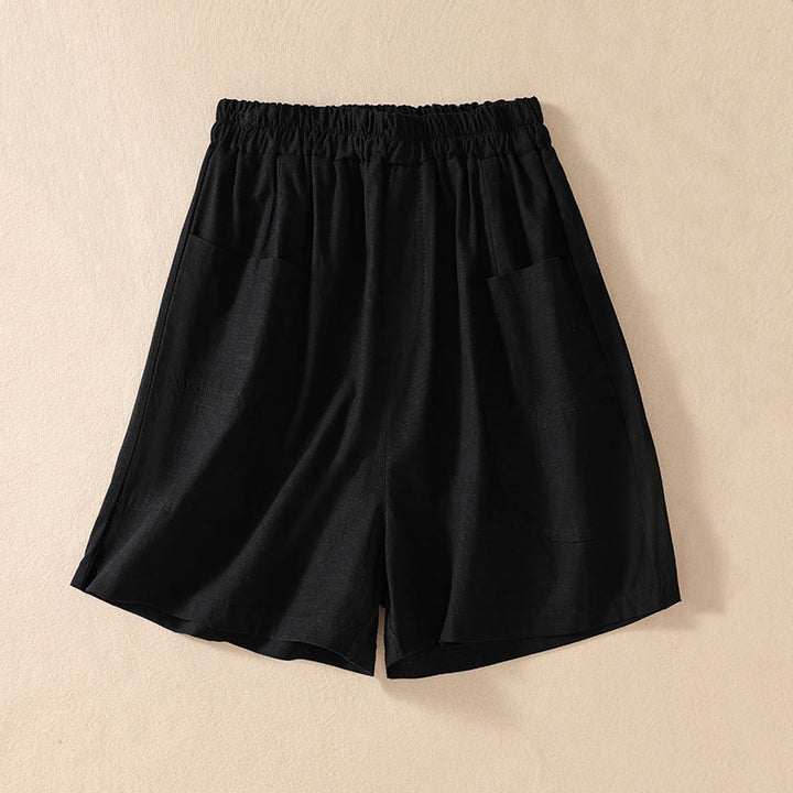 Buddha Stones Summer Casual Elastic Waist Plain Women's Polyester Shorts With Pockets