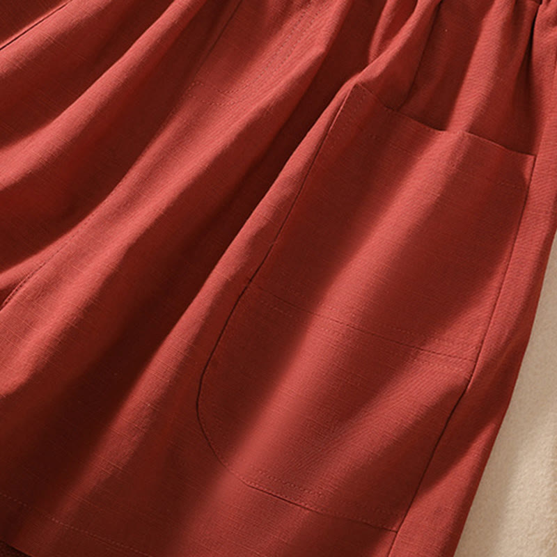 Buddha Stones Summer Casual Elastic Waist Plain Women's Polyester Shorts With Pockets