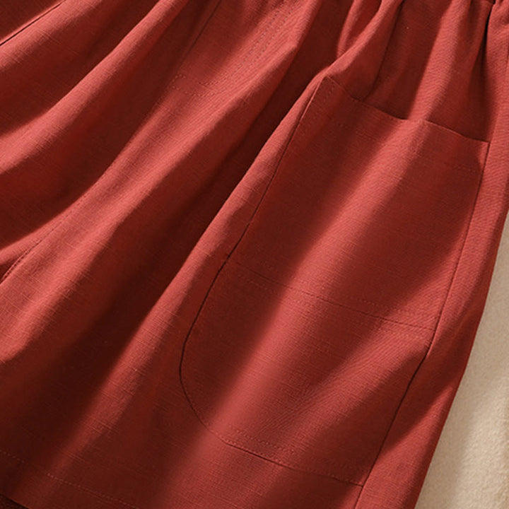 Buddha Stones Summer Casual Elastic Waist Plain Women's Polyester Shorts With Pockets