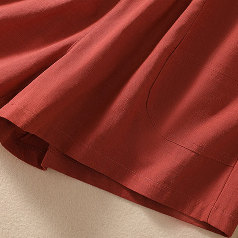 Buddha Stones Summer Casual Elastic Waist Plain Women's Polyester Shorts With Pockets