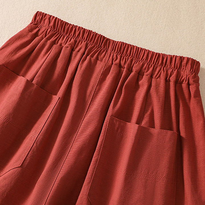 Buddha Stones Summer Casual Elastic Waist Plain Women's Polyester Shorts With Pockets