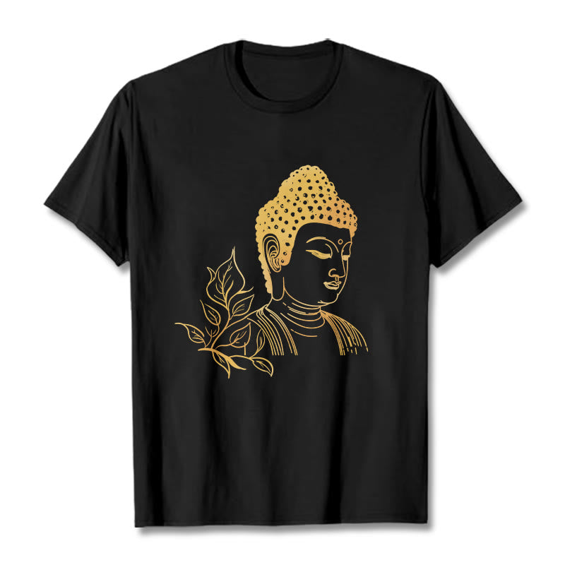 Buddha Stones Golden Leaves Meditation Buddha Tee T-shirt - Black - 2XL - image 1