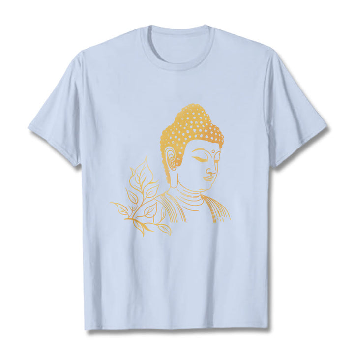 Buddha Stones Golden Leaves Meditation Buddha Tee T-shirt - LightCyan - 2XL - image 19