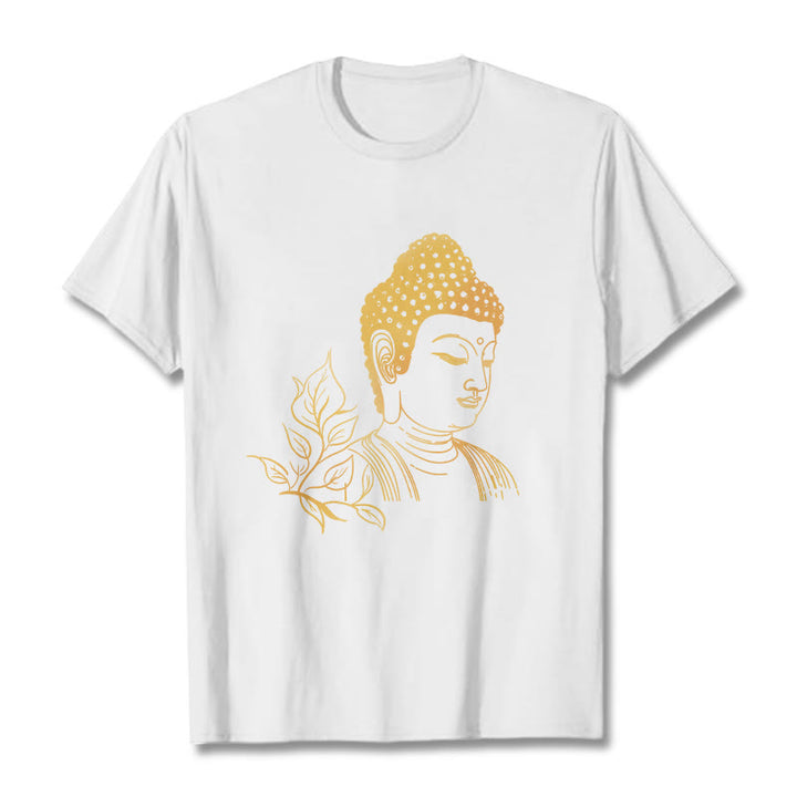 Buddha Stones Golden Leaves Meditation Buddha Tee T-shirt - White - 2XL - image 6
