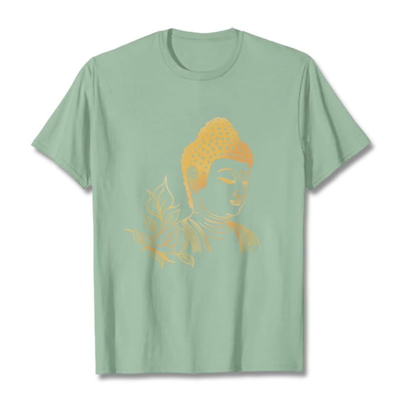 Buddha Stones Golden Leaves Meditation Buddha Tee T-shirt - PaleGreen - 2XL - image 15