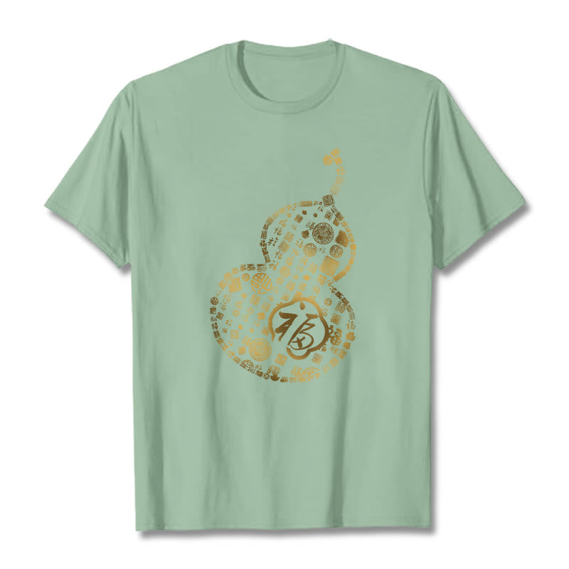 Buddha Stones Gourd Fu Character Design Tee T-shirt - PaleGreen - 2XL - image 15