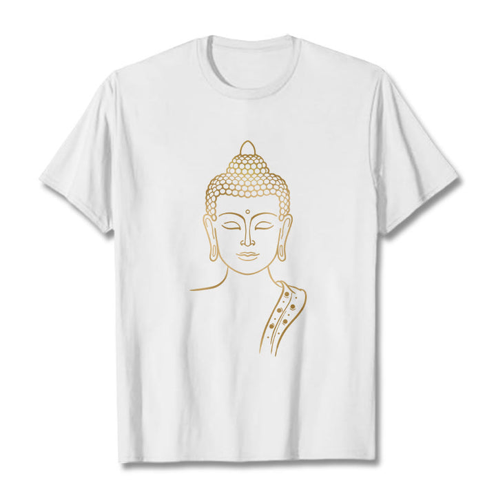 Buddha Stones Golden Buddha In Deep Meditation Tee T-shirt - White - 2XL - image 4