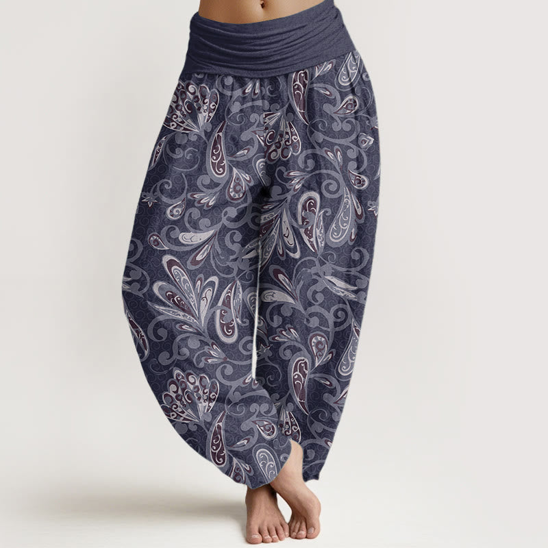 Buddha Stones Pure Cotton Casual Flower Petals Design Women's Elastic Waist Harem Pants
